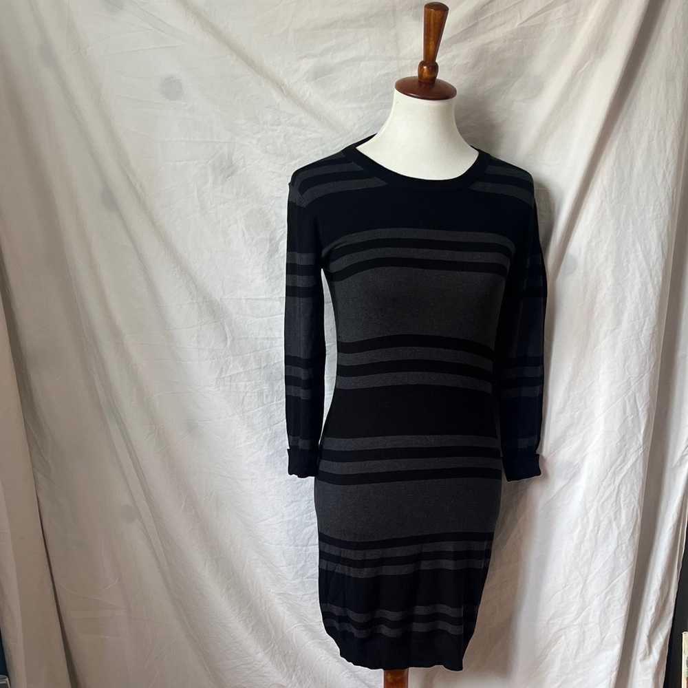 French Connection Black and Gray Striped Sweater Dress US 8 UK 12